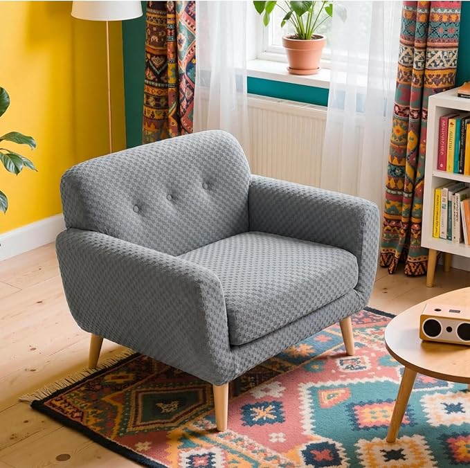 YEMYHOM Latest Checkered 2 Pieces Chair Covers for Living Room High Stretch Thickened Chair Slipcovers with Arms Anti Slip Elastic Armchair Sofa Couch Protector (Light Gray), 31"-46"(1 Cushion) - Image 8