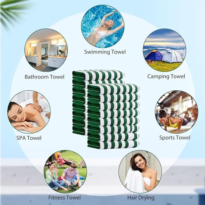 SmoothNovelty 8 Pack Microfiber Bath Towels Bulk 27'' x 60'' Oversized Bath Towel Highly Absorbent Extra Large Shower Sheets Soft Drying for Beach Pool Bathroom Salon Party(Wide Stripe,Green) - Image 7