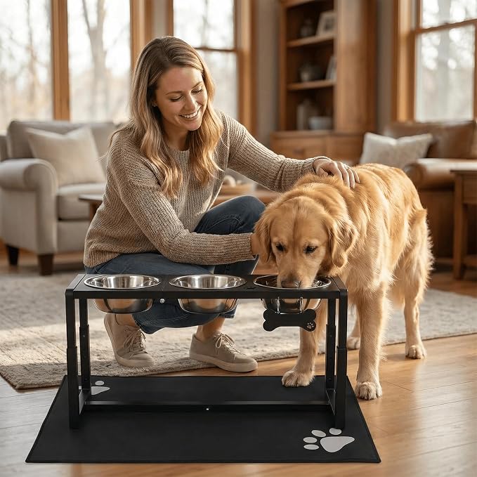 Metal Elevated Dog Bowls for Medium/Large Breed, 3 Adjustable Height(8.8''/11.5''/14'') Raised Dog Bowls Stand with Three 58oz Large Stainless Steel Dog Bowls, with The Splash pad - Image 7