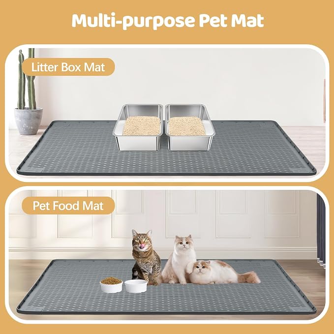 Silicone Cat Litter Mat for Litter Box 40”x40” Large Cat Mat, Dark Grey | Waterproof, Non-Slip, Leak-Proof Rug Mat with Lip, Easy to Clean, Extra Large Litter Catcher Mat for Floor - Image 7