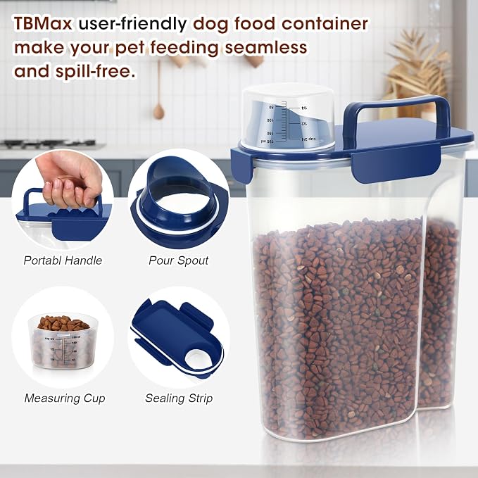 TBMax Large Cat Food Storage Container, Portable Dog Food Container with Upgraded Large Spout and Cup, Travel Pet Food Storage Dispenser for Kibble Storage, Bird Seed Container - Dark Blue - Image 7
