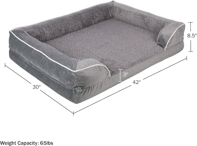 PETMAKER Orthopedic Dog Bed - 42in Dog Couch Bed with Supportive Wraparound Bolster and Removable Washable Cover - Egg-Crate Foam Extra Large Dog Bed for Pets up to 65lbs - Dog Products (Gray) - Image 7