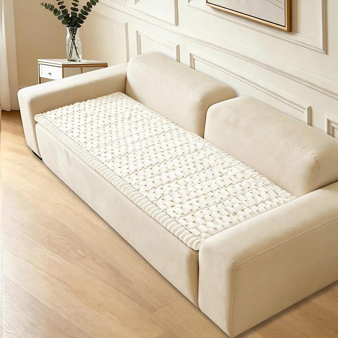 Couch Cover for Dogs Washable,Non Slip Fuzzy Durable Pet Friendly Cozy | Soft Slipcovers for 3 Cushion Sofa Cover,Plush Thick Protector Fits Mat Bed Leather & Fabric Couches (Beige 27.6"x59") - Image 8