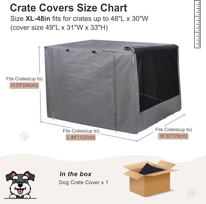 HiCaptain Breathable Dog Crate Cover 48 Inch, Durable Heavy Duty Kennel Cover, Dual Zippered Panels, Windproof Waterproof UV-Resistant(Grey) - Image 6