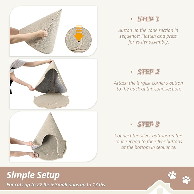BEQHAUSE Cat Beds for Indoor Cats, Cat Cave Bed with Non-Slip Bottom, Beige | Anti-Scratch Cat House Cat Tent for Kittens and Small Dogs, Foldable Kitten Hideaway Machine Washable, 22.8 * 22.8 * 20.8in - Image 7