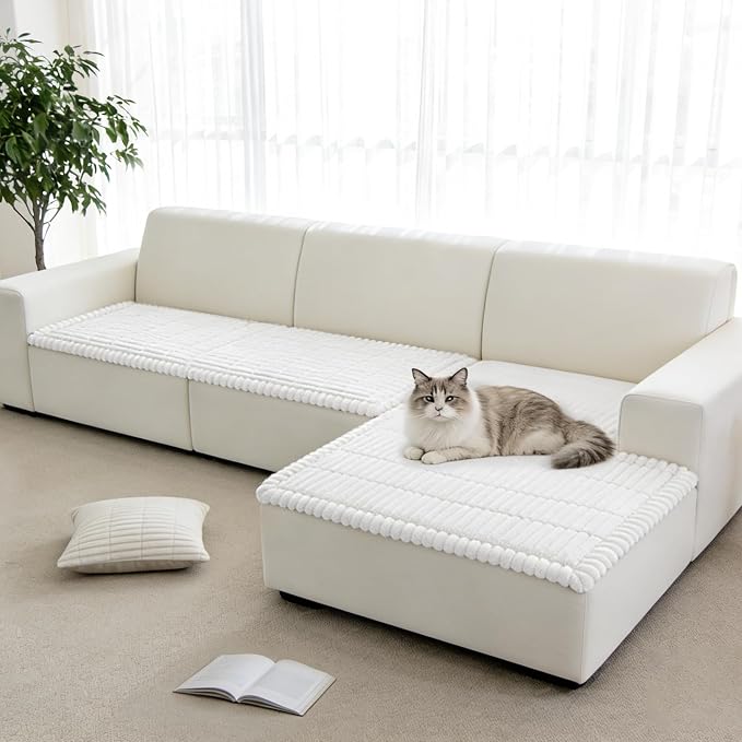 Fuzzy Pet Couch Covers for Dogs Washable, Thick Couch Covers for 2 Cushion Sofa Pet Friendly, Non Slip Plush Dog Couch Cover for for Sectional, Loveseat (White, 27.6" x 27.6") - Image 8