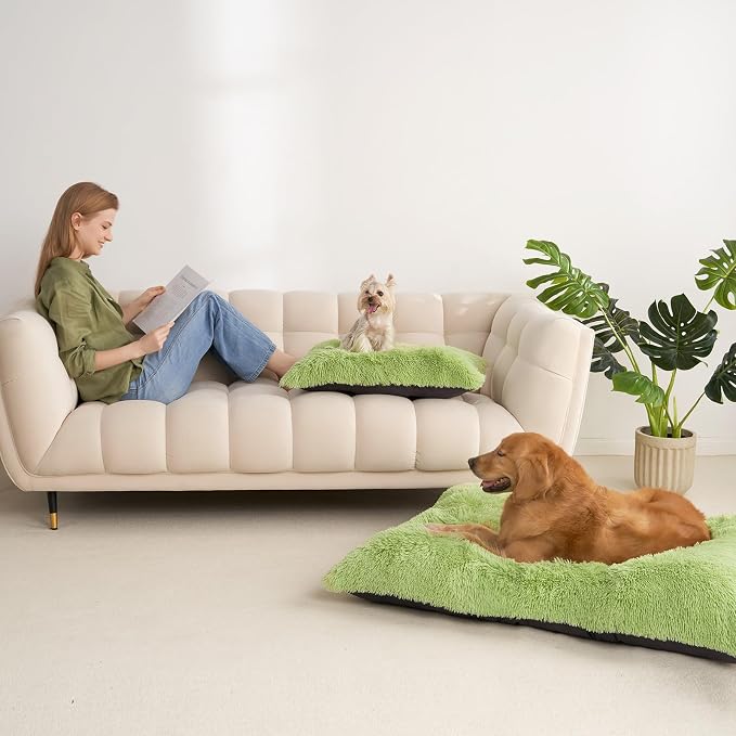 EHEYCIGA Fluffy Dog Crate Bed, Plush Extra Large Dog Pillow, Green | Xlarge Calming Anti Anxiety Plush Faux Fur Mat for Large size dogs, Washable Soft Warm Dog Pad with Non-Slip Bottom - Image 9