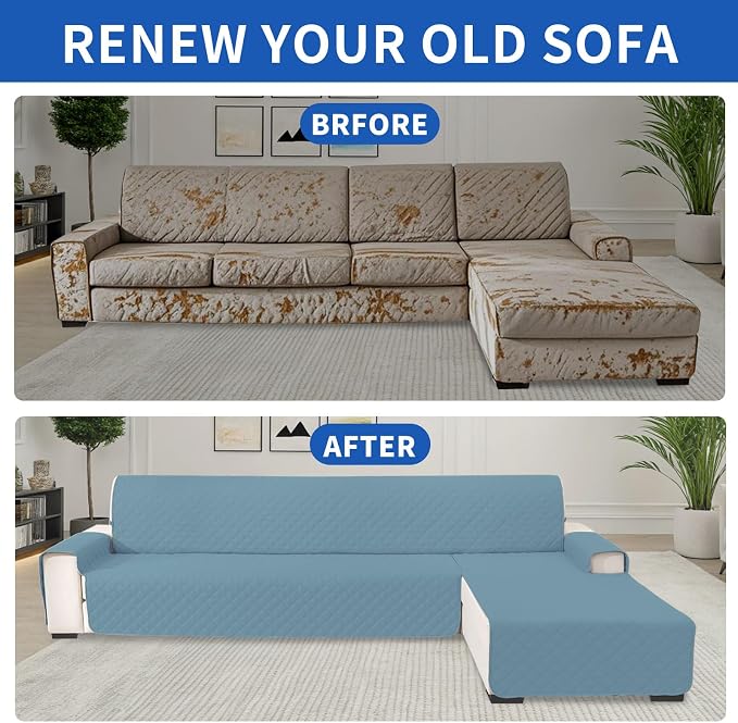 Waterproof Sectional Couch Covers for Dogs, Reversible L Shaped Couch Cover, Chaise Lounge Cover for Sectional Sofa, Sofa Covers Washable Sectional for Pets Dog Cat (Small, Aqua Blue) - Image 7