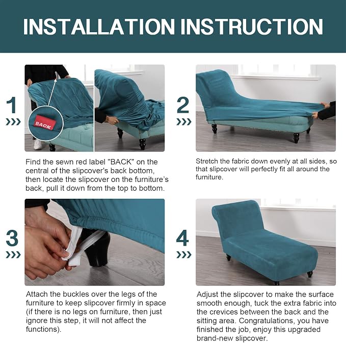 FantasDecor Chaise Lounge Slipcover Velve Luxury Stretch Chaise Covers for Living Room Indoor Ultra Soft Machine Washable, Peacock Blue - Image 7