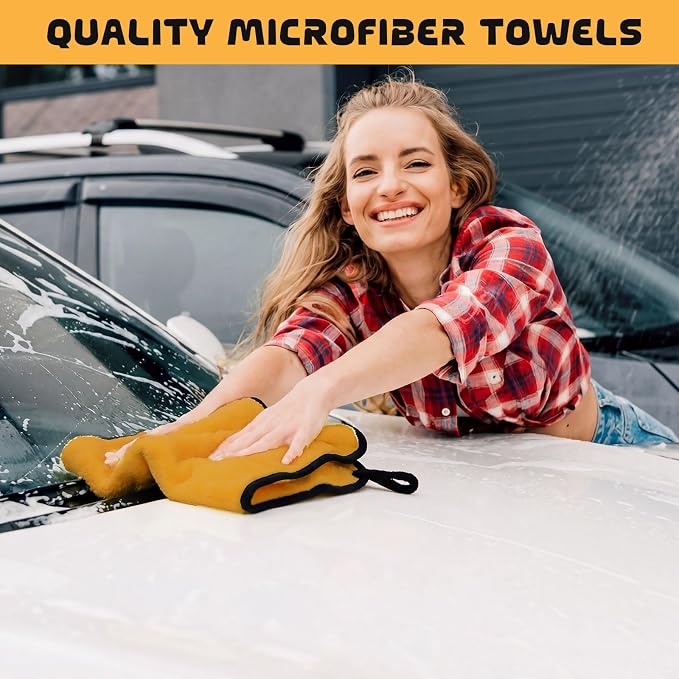 Tallew 100 Pcs Yellow Microfiber Towels: 16"x16" Microfiber Drying Towels Bulk Micro Fiber Car Cleaning Cloth for Cars Drying Washing Polishing Cleaning Household Supplies - Image 6