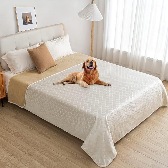fuguitex Waterproof Dog Blanket Bed Cover Dog Crystal Velvet Moroccan Fuzzy Cozy Plush Pet Blanket Throw Blanket for Couch Sofa(30 * 70 inch, Cream+Sand) - Image 6