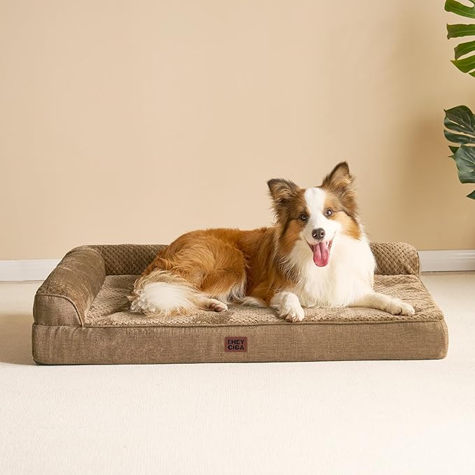 EHEYCIGA Memory Foam Dog Bed Large Size Dogs, Orthopedic Dog Bed Large with Washable Removable Cover, Waterproof Pet Sofa Couch with Nonskid Bottom, 36x27x6, Camel - Image 9