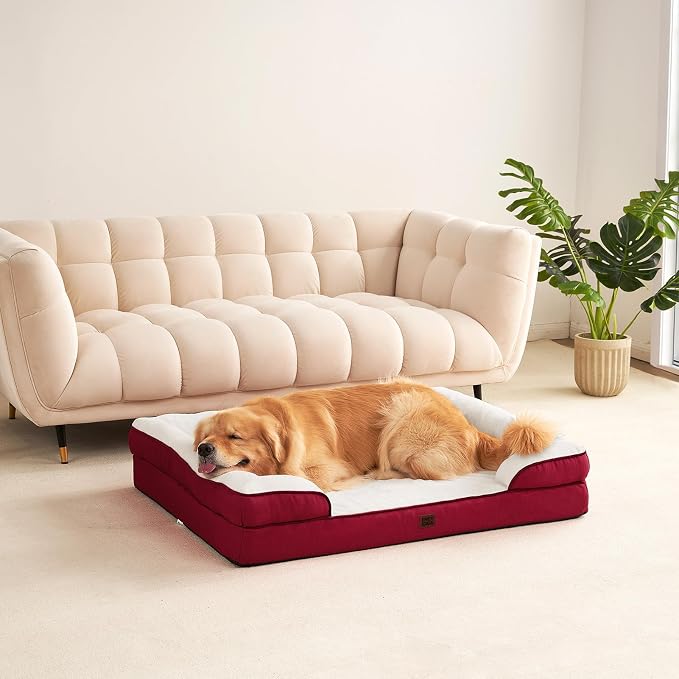 EHEYCIGA Orthopedic Extra Large Dog Bed, Waterproof Washable XL Pet Bed 44" | Non-Slip Bottom and Egg-Crate Memory Foam Big Dog Couch Bed with Washable Removable Cover, Red, 44Inch - Image 9