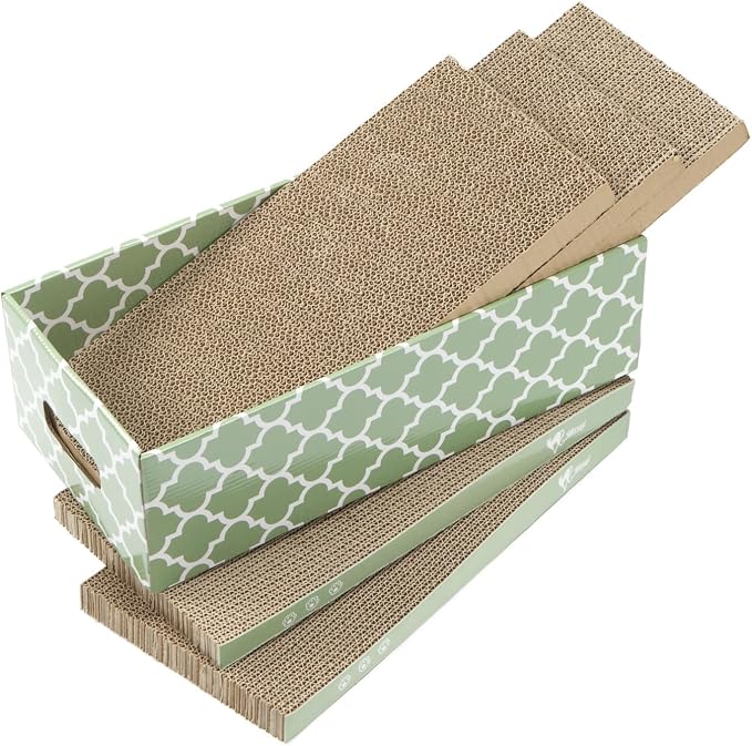 MECOOL Cat Scratching Board,5PC Cat Scratch Pad with Box,Reversible Corrugated Cat Scratcher Cardboard and Lounge Bed for Indoor Cats, Catnip - Image 7