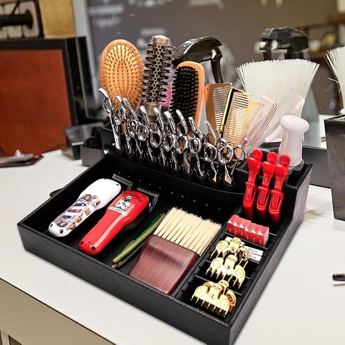 Barber Storage Box,Hairdressing Tool Holder, Multifunctional Detachable Large Storage Box, Shear Holder PU Leather Salon Scissors Holder, Hair Cutting Tools Storage Case for Barber Accessories(Large) - Image 9
