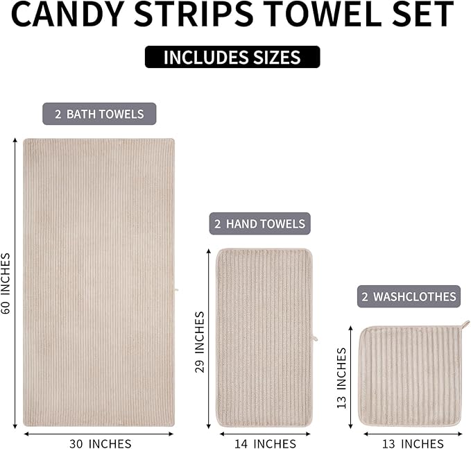 6 Piece Bath Towel Set, 30"x60" Microfiber Towels, Beige | Quick dry, Highly Absorbent, Lightweight,shower towels for bathroom gym,2 large towels, 2 hand towels, 2 washcloths - Image 8