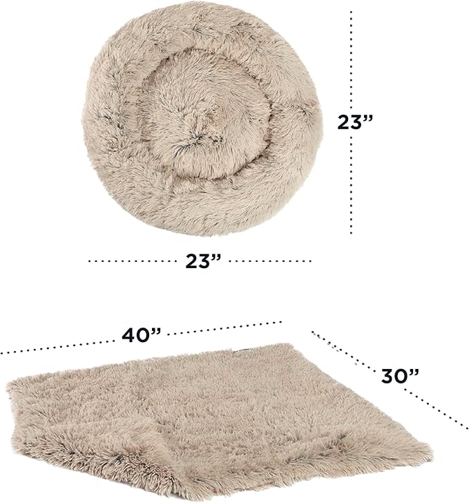 Best Friends by Sheri Bundle Set The Original Calming Shag Donut Cuddler Cat and Dog Bed + Pet Throw Blanket, Taupe, Small, 23x23 - Image 8