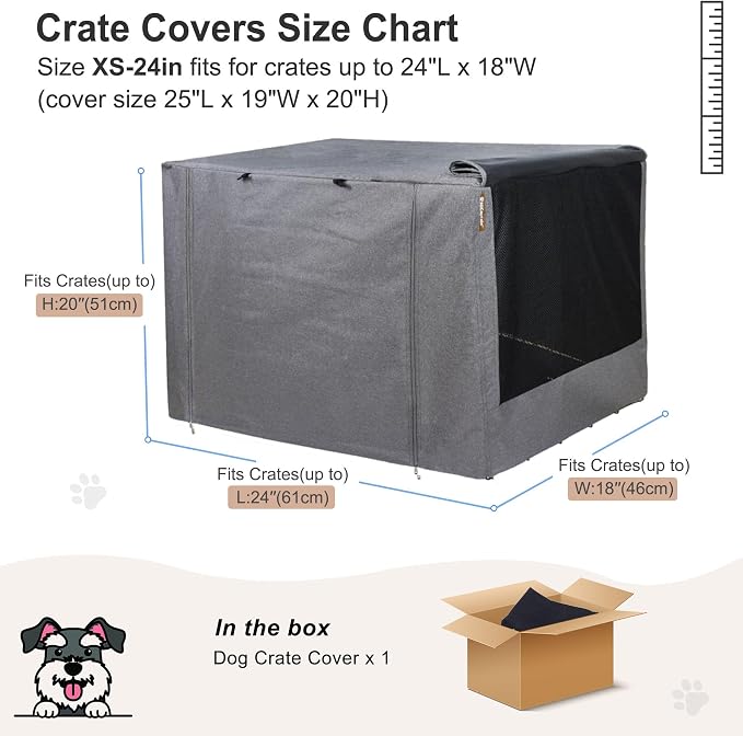 HiCaptain Breathable Dog Crate Cover 24 Inch, Durable Heavy Duty Kennel Cover, Dual Zippered Panels, Windproof Waterproof UV-Resistant(Grey) - Image 6