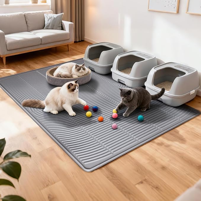 XXL Cat Litter Mat, 47"x35" Water-Resistant & Anti-Slip Litter Trapper for Kitty Litter Box, Easy Clean Silicone Floor Mat for Pets, Grey - Image 7