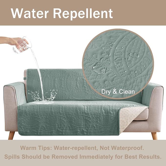 Quilted Recliner Covers, Water-Repellent Recliner Slipcovers, Recliner Covers Stay in Place, Pet Friendly Recliner Cover for Dogs, Washable Chair Protector (Recliner 22", Sage Blue) - Image 7