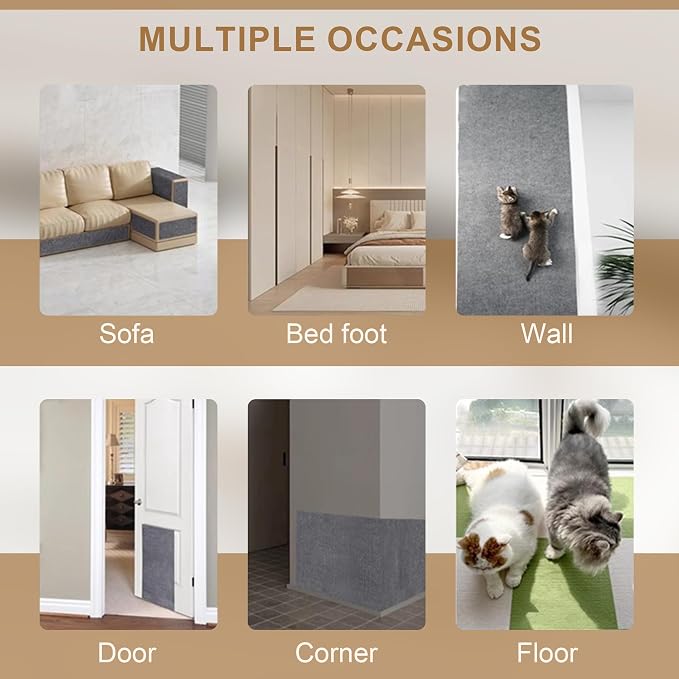 4PCS Cat Scratch Mats 39”x12”,Trimmable Cat Scratching Post Carpet Cover Self-Adhesive Cat Tree Shelves Replacement Parts Matfor Couch Furniture Included a Pendant Toy (Grey) - Image 6