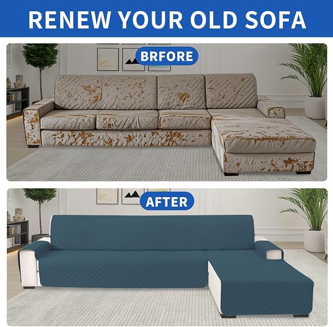 Waterproof Sectional Couch Covers for Dogs, Reversible L Shaped Couch Cover, Chaise Lounge Cover for Sectional Sofa, Sofa Covers Washable Sectional for Pets Dog Cat (Small, Dark Green) - Image 7