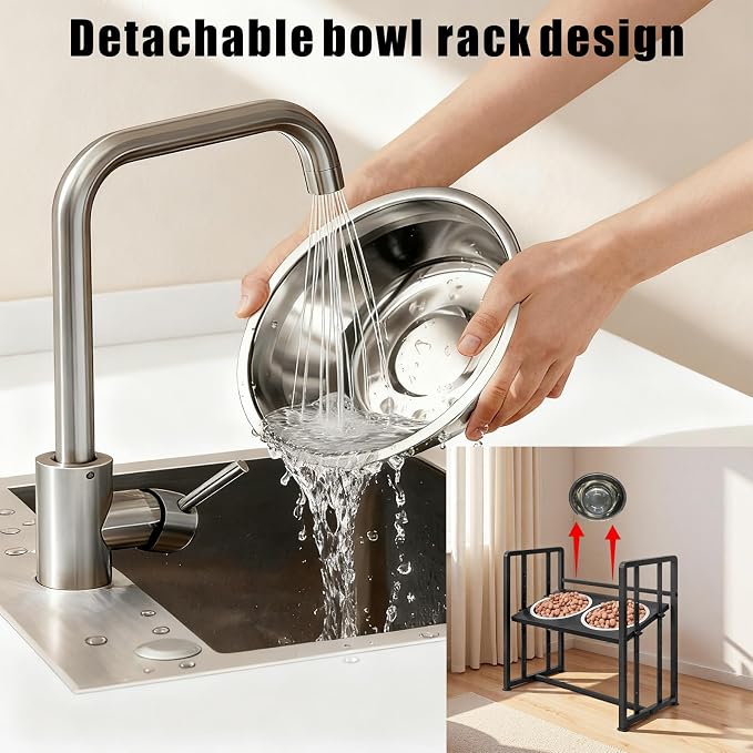 INGIORDAR Elevated Dog Bowls 4 Height Adjustable Dog Feeding Station 2 Bowl | Metal Pet Food Feeder Dish Station Non-Slip Dog Bowl Stand Stainless Steel Food Water Bowl for Medium Large Small Dogs - Image 7