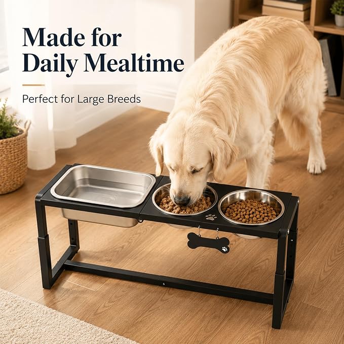 Metal Elevated Dog Bowls for Medium/Large Breed, 3 Adjustable Height(8.8''/11.5''/14'') Raised Dog Bowl Stand with Two 58oz & One 1.2gallons Large Stainless Steel Dog Food Water Bowls - Image 8