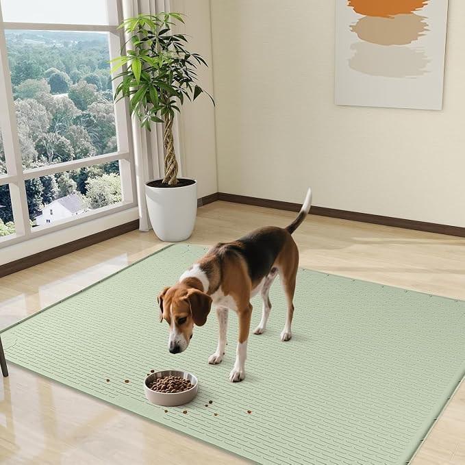 Dog Food Mat 70''x45'' Extra Large Dog Mat for Food and Water, Green | Silicone Dog Bowl Mat with Raised Edge, Waterproof Non-Slip Pet Feeding Mat for Floors, fit for Dog Cat Bowls - Image 6