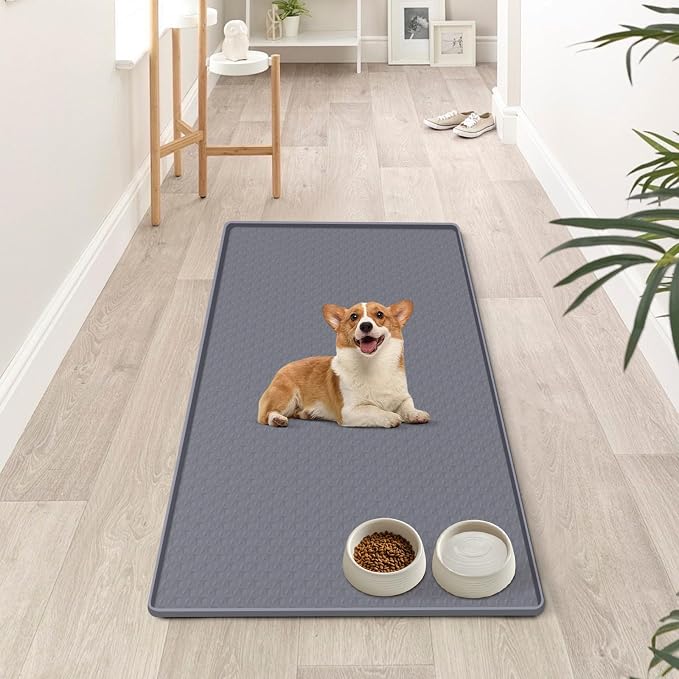 Dog Food Mat 51''x25.6'' Extra Large Dog Mat for Food and Water,Light Grey | Silicone Dog Bowl Mat with Raised Edge, Waterproof Non-Slip Pet Feeding Mat for Floors, fit for Dog Cat Bowls - Image 6