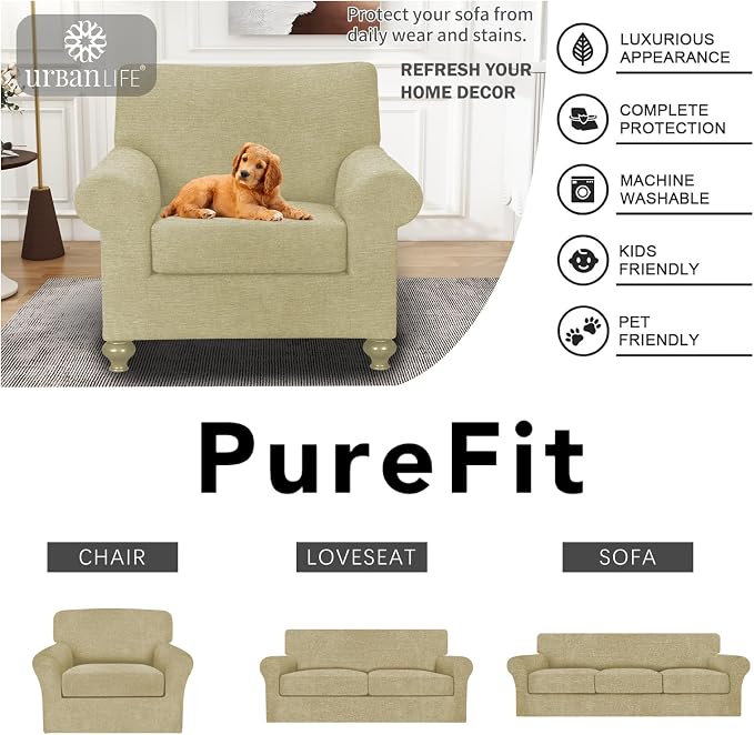 URBANLIFE 2-Piece Stretch Sofa Covers for 1 Cushion Couch, Coffee | Super fitted spandex slipcovers for couches. Non-slip elastic bottom. Machine washable furniture protector for kids & pets. - Image 7