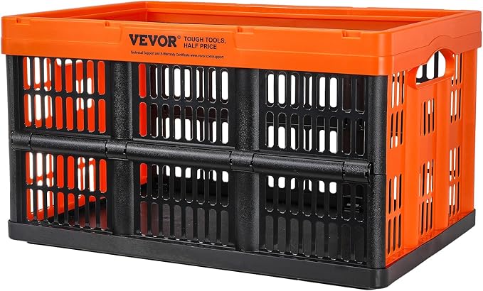 VEVOR 45L Collapsible Milk Crates 3 Packs, Stackable Storage Baskets with Handles, Folding Storage Containers for Organizing Tools, Books, Food, Drinks, Camping & Transport - Image 9