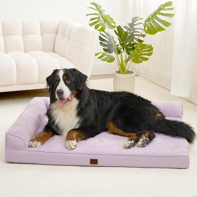 EHEYCIGA XXL Dog Bed Memory Foam, Orthopedic Giant Dog Bed Jumbo with Washable Removable Cover, Waterproof Pet Sofa Couch with Nonskid Bottom, 48x35x7.5, Lilac - Image 9
