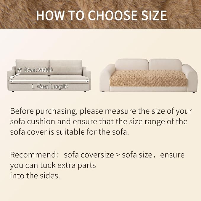 Waterproof Dog Bed Cover Non Slip Couch Cover for Dogs Washable Soft Faux Fur Sofa Cover Couch Covers for 3 Cushion Couch Sofa Pet Friendly (Dark Beige, 34x94.5(1pc)) - Image 7