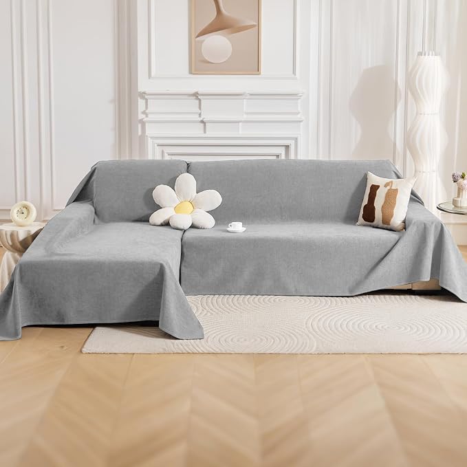 Deep Dream Sectional Couch Covers, 2 Pieces 100% Waterproof L Shaped Sofa Cover, Non Slip Couch Cover for Dogs Cats Washable, Pet Friendly Sofa Slipcovers Furniture Protector (XX-Large, Light Grey) - Image 7