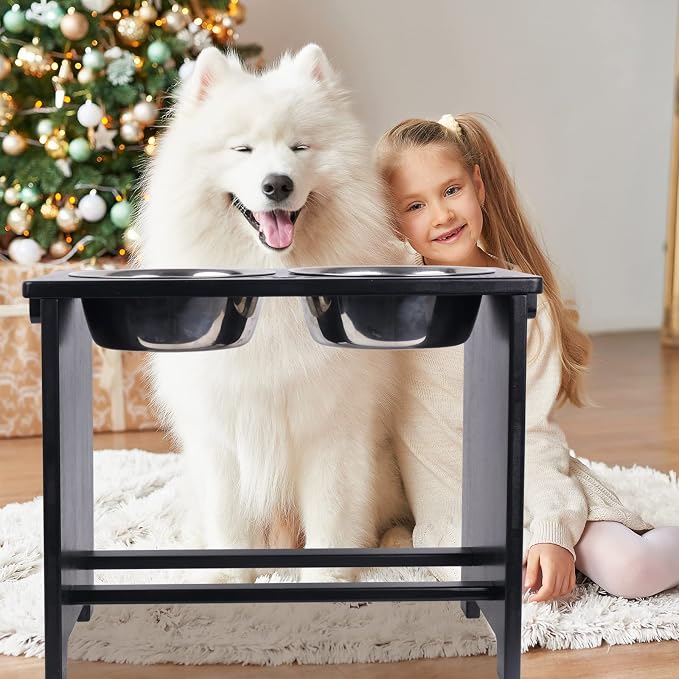 HTB Elevated Dog Bowl Stand with 2 Stainless Steel Bowls-14 H X-Large Black | Raised Dog Bowl Stand, 14"tall, 48 Oz Bowls, for Large Sized Dogs, Pet-safe, Solid Bamboo - Image 8