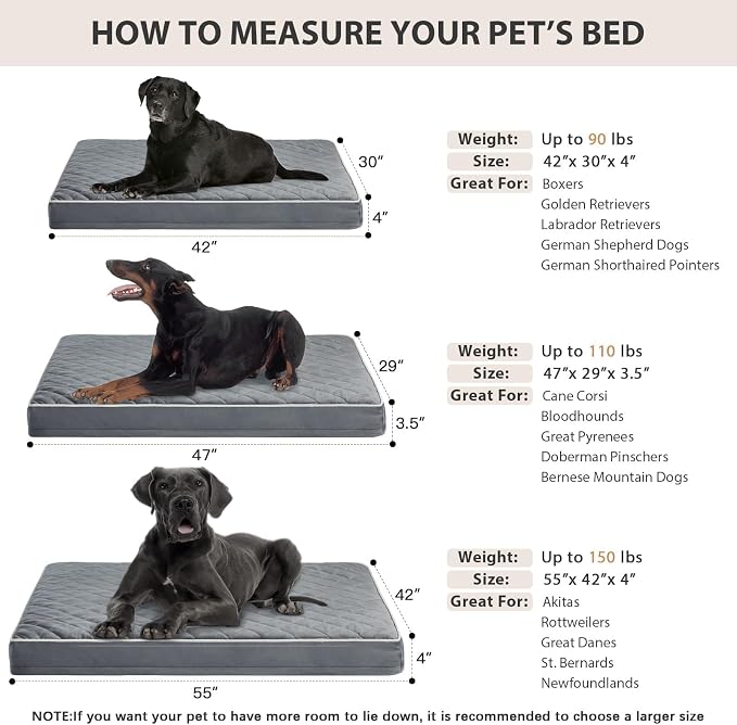WNPETHOME Orthopedic XXL Dog Beds for Large Senior Dog Bed Comfy Sleeping | XXL Washable Waterproof Dogs Bed with Removable Cover, Multi-Needle Quilting Dogs Crate Bed for Relax ,Grey 55x42 Inch - Image 6