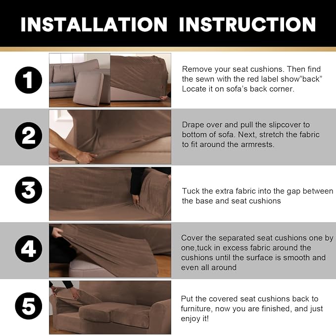 PrinceDeco Velvet Couch Covers for Sofa Soft 4 Pieces Couch Covers for 3 Cushion Couch Sofa Pet Friendly Furniture Protector with Non Slip Elastic Bottom Width Up to 90 Inch (Large, Caramel) - Image 7