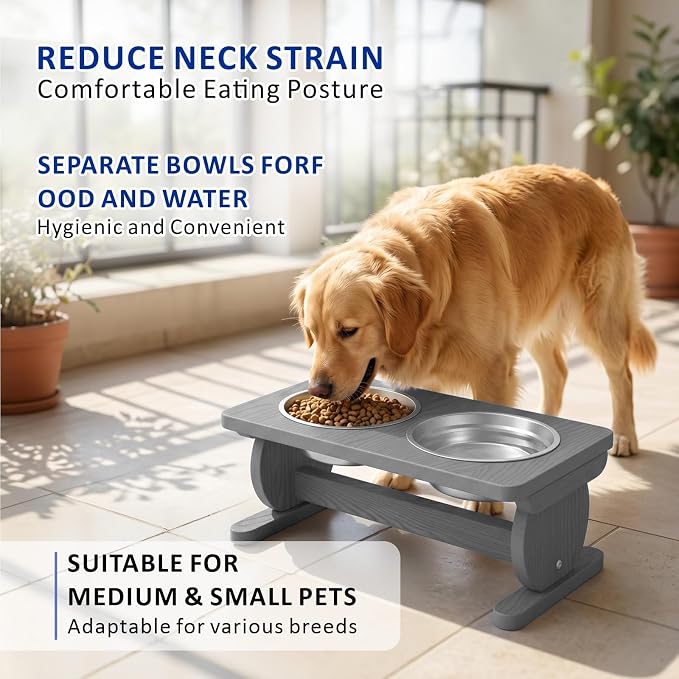 Raised Dog Bowl Stand for Small Sized Breed, Feeding Station with 21 oz 2 Stainless Steel Bowls & Licking Plate,Dog Food Bowl Gray - Image 9