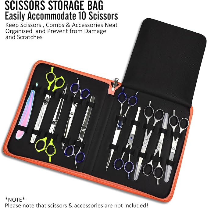 Leather Shears Case, Scissor Case, Shear Holder Holds 10 Grooming or Beauty Shears (Orange) - Image 6