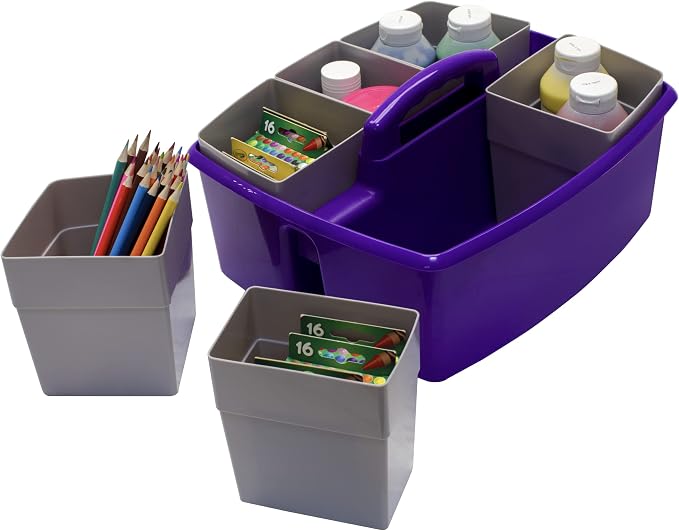Storex Large Classroom Caddy with Cups, 13 x 11 x 6.575 Inches, Purple, Case of 2 (00986U02C) - Image 8