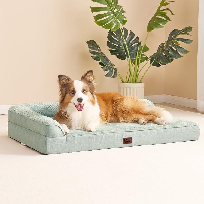 EHEYCIGA XXL Dog Bed Memory Foam, Orthopedic Giant Dog Bed Jumbo with Washable Removable Cover, Waterproof Pet Sofa Couch with Nonskid Bottom, 48x35x7.5, Greyish Green - Image 9