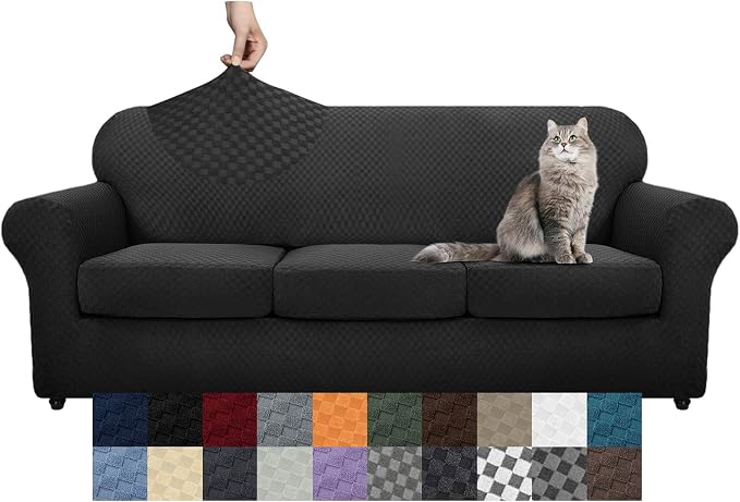 YEMYHOM Latest Checkered 4 Pieces Couch Covers for 3 Cushion Couch High Stretch Thickened Sofa Cover for Dogs Pets Elastic Slipcovers Living Room Furniture Protector (Black), 71"-91"(3 Cushions) - Image 8