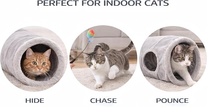 Cat Tunnel for Indoor Cats, Collapsible Cat Play Tunnel Toy | S-Shaped Tunnel, Peephole & Hanging Ball, Foldable Storage, 10.2" Opening for Kittens and Indoor Cats - Image 7