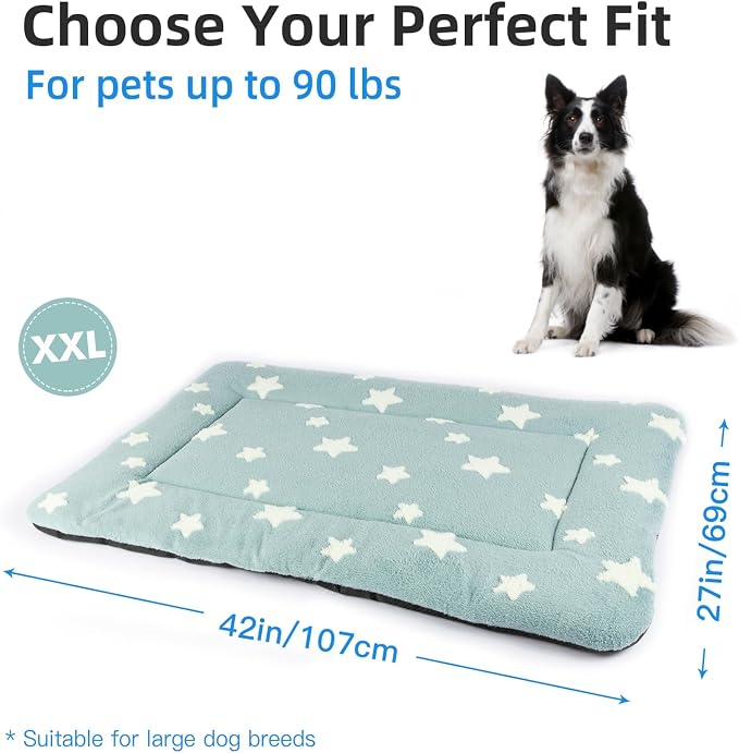 Mora Pets Dog Crate Pad Dog Kennel Bed Crate Mat for Large Dogs Washable Cute Star Pet Bed for Cage Ultra Soft Flat Pillow Cushion for Cozy Sleeping Anti-Slip Blue 42 x 27 - Image 6
