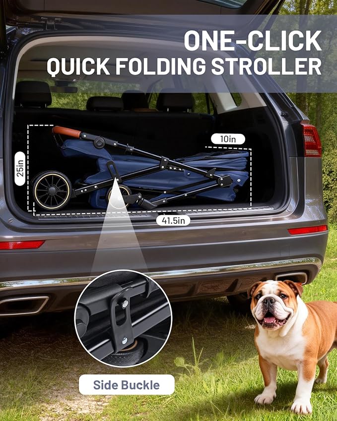 Dog Stroller for Large & Medium Dogs, Pet Stroller for 2 Small Dogs, Extra Large Heavy Duty, Foldable Design, Adjustable Handle, with Pocket, Up to 132 lbs(Navy Blue)