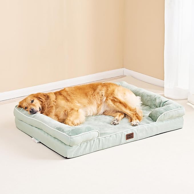 EHEYCIGA Orthopedic Extra Large Dog Bed, Waterproof Washable XL Pet Bed 44" | Non-Slip Bottom and Egg-Crate Memory Foam Big Dog Couch Bed with Washable Removable Cover, Sage Green, 44Inch - Image 9