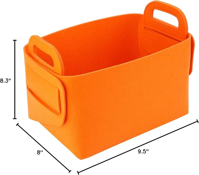 Minoisome Storage Basket Felt Storage Bin Collapsible& Convenient Box Organizer with Carry Handles for Office Bedroom Closet Babies Nursery Toys Laundry (Orange, 13.8inch(L)×9.5inch(W)×8.3inch(H)) - Image 8
