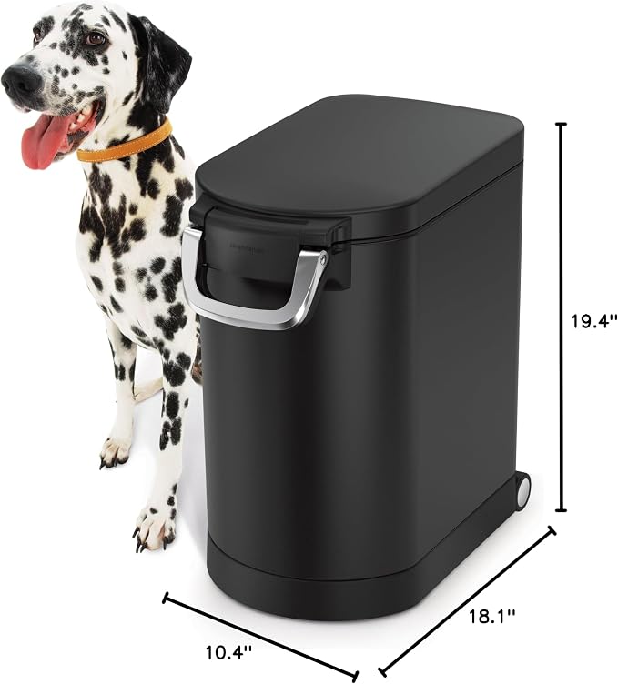 simplehuman 25 Liter, 27 lb / 12.2 kg Medium Pet Food Storage Container for Dog Food, Cat Food, and Bird Feed, Alloy Steel, Matte Black - Image 6