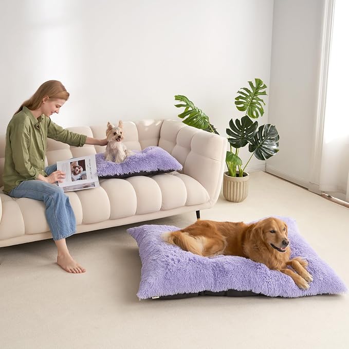 EHEYCIGA Fluffy Dog Crate Bed for Large Dogs, Plush Faux Fur Pad, Purple | Calming Anti Anxiety Large Dog Crate Bed, Washable Soft Warm Mat with Non-Slip Bottom - Image 9